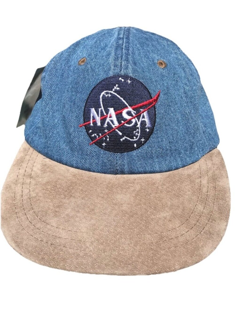 NWTS Vtg 90s NASA Adjustable Denim Suede Baseball Hat Cap Embroidered Space USA